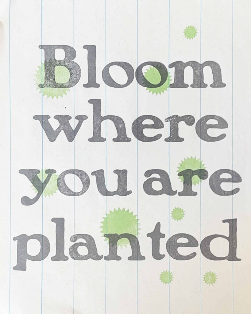 Practice Poster saying Bloom Where You Are Planted